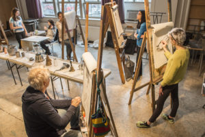 people painting at easels